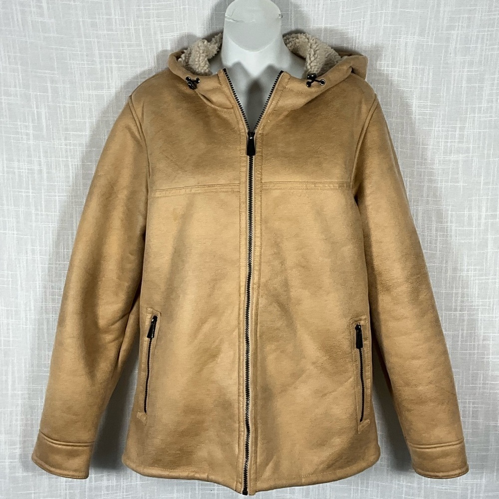 RAINFOREST Coat Size S Tan Hooded Jacket with Serpa Faux Fur Lining